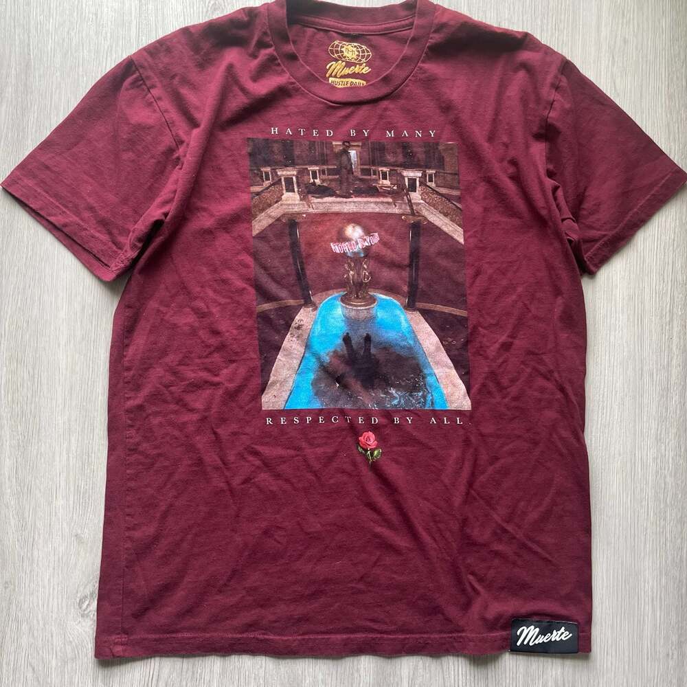 Muerte Hustle Daily Scarface World Is Yours T Shirt Mens Medium Maroon Red 19x26